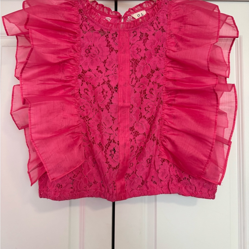 POL Fuchsia Lace Ruffle Blouse